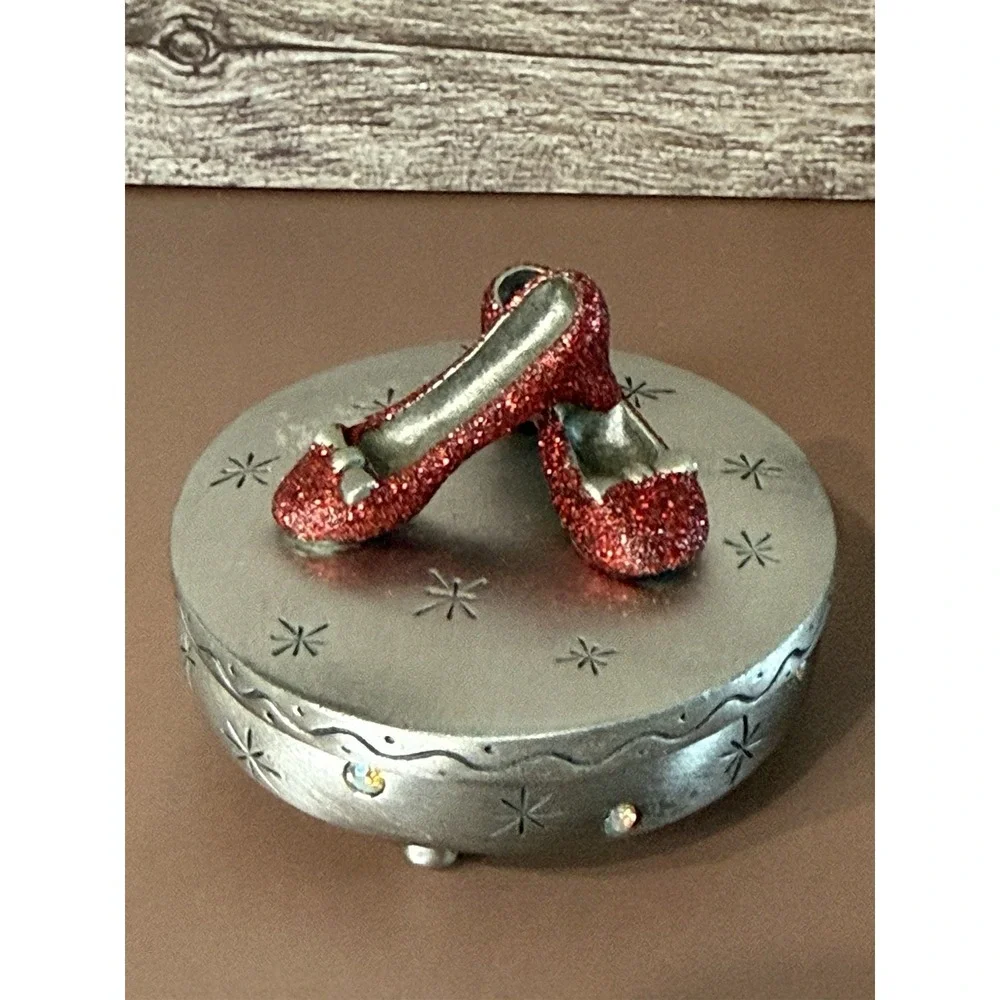 Vtg Pewter Ruby Slippers Footed Trinket Wizard of Oz -There's no Place Like Home